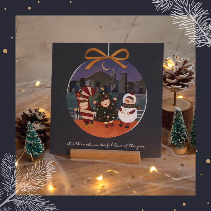 原創港式插畫聖誕卡- B款聖誕夜的海旁 - 卡片/明信片 - 紙 紅色