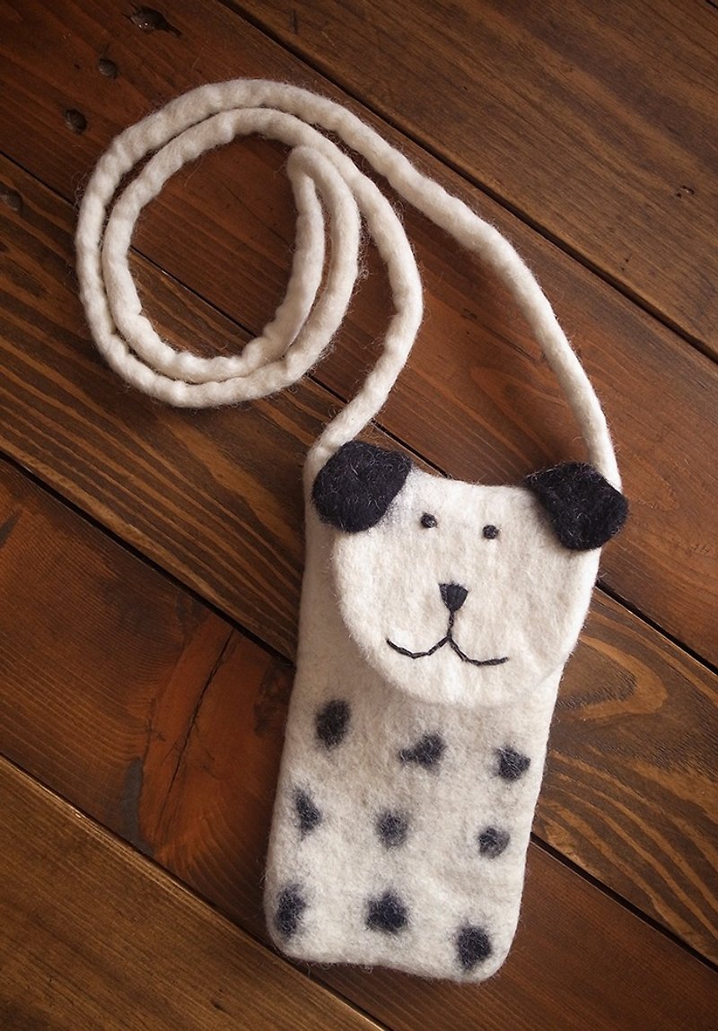 felt dog case, felt case, custom case, handmade iPhone sleeve, Iphone bag - กระเป๋าแมสเซนเจอร์ - ขนแกะ ขาว