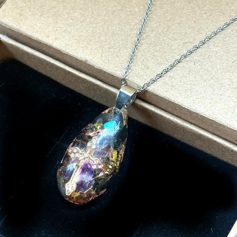 十字架水滴型奧剛項鍊 - 項鍊 - 水晶 黑色