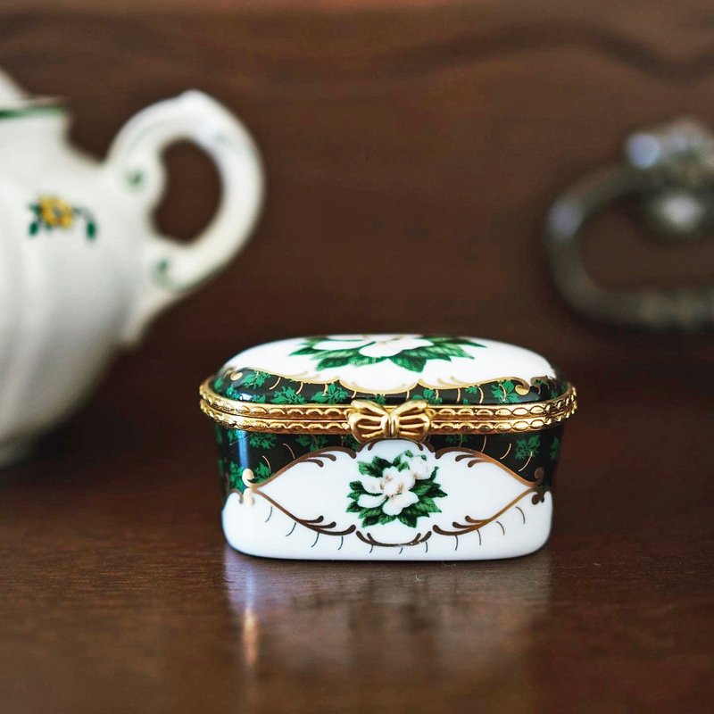 Retro Spanish Del Prado green small porcelain box/accessory box - Other - Pottery Green