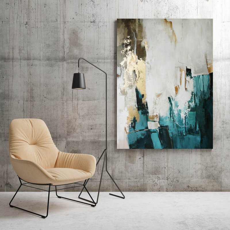 Emerald Gold Painting | Emerald Gold Abstract | Emerald Art | Emerald Bloom-2 - 壁貼/牆壁裝飾 - 棉．麻 綠色