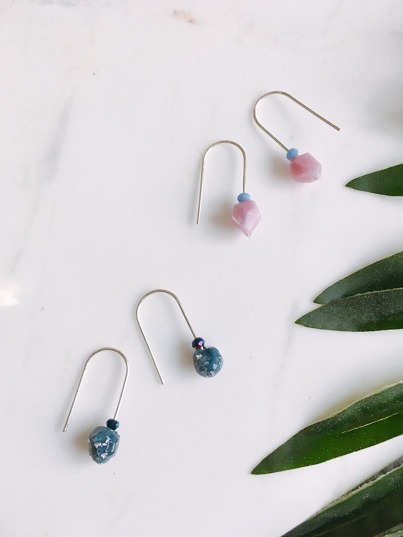 Una U shape minimal stone earring  - Earrings & Clip-ons - Other Materials Blue