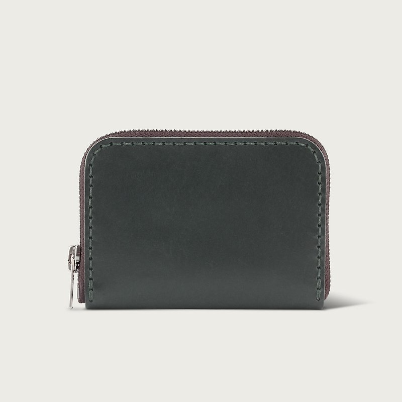 U-shaped zipper short clip / coin purse / wallet - forest green - กระเป๋าสตางค์ - หนังแท้ สีเขียว