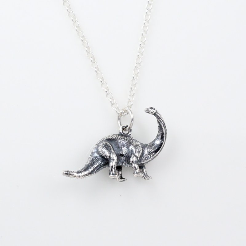 【Angel & Me】3D Dinosaur Brontosaurus s925 sterling silver necklace Birthday gift - สร้อยคอ - เงินแท้ สีเงิน