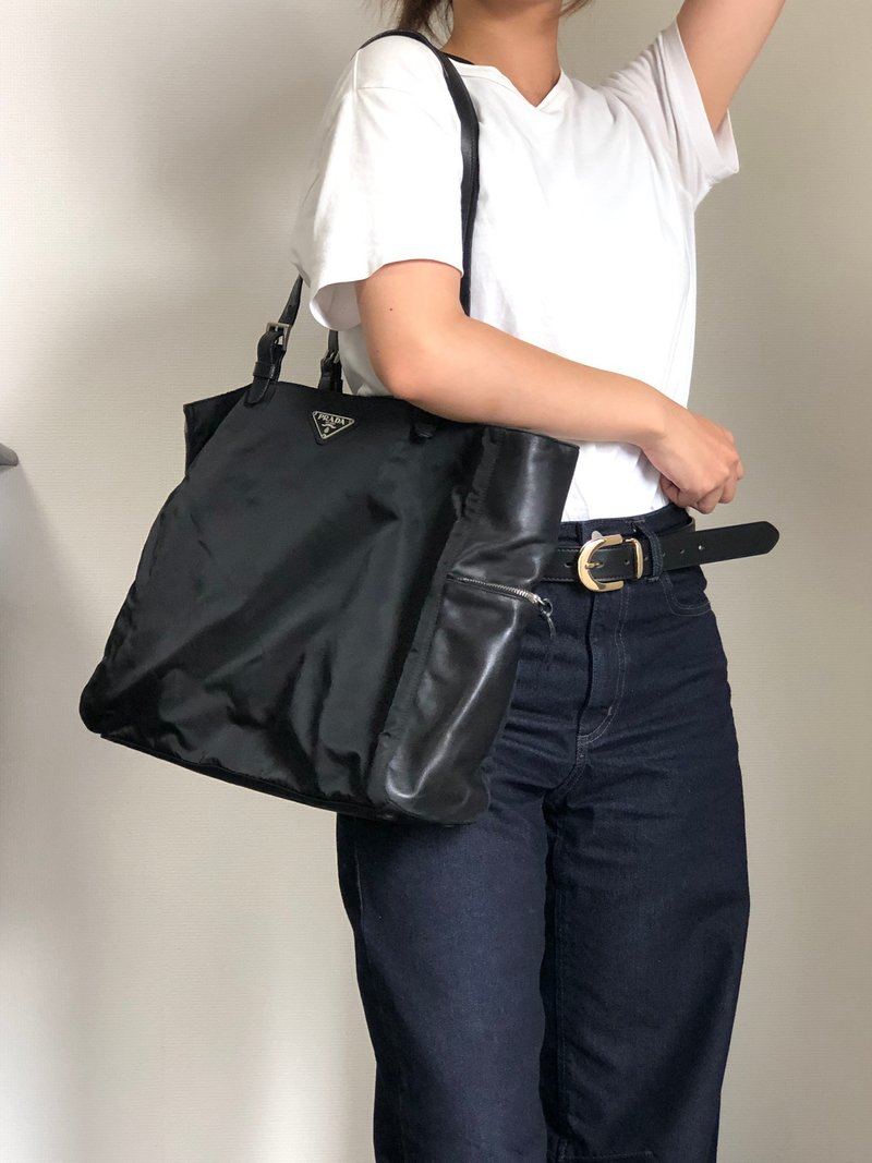 【 日本直送　名牌中古包 】PRADA プラダ ハンドバッグ ブラック トライアングルロゴ ナイロン vintage ヴィンテージ オールド e52d78 - 手提包/手提袋 - 尼龍 黑色