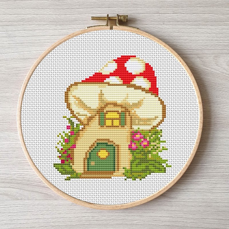 Mushroom cross stitch pattern pdf, easy embroidery DIY