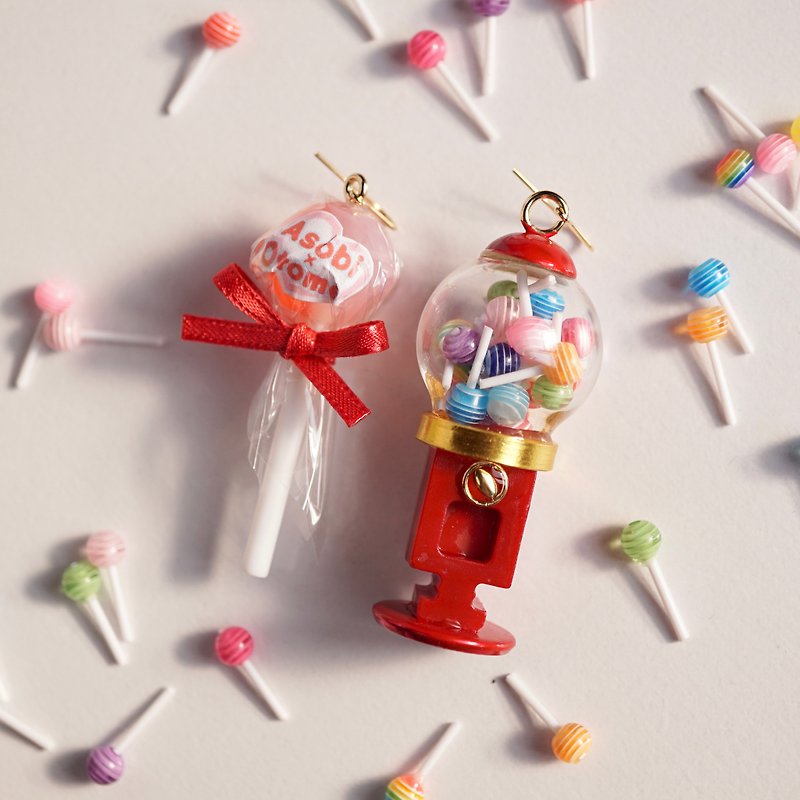Colorful candy earrings/ Clip-On - ต่างหู - แก้ว สีแดง