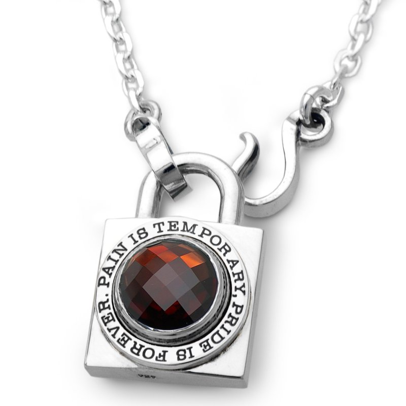 925 silver padlock necklace men,garnet stone,present for him,made in japan,fc137 - สร้อยคอ - เงินแท้ สีเงิน