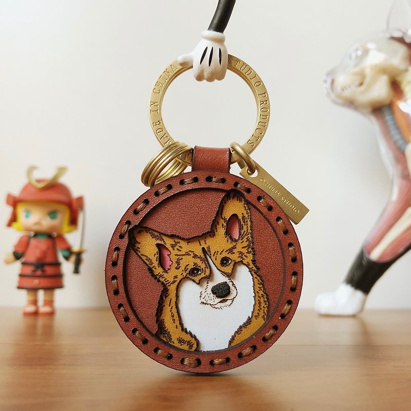 Corgi Dog Original Design Leather Keychain Pendant Couple Birthday Gift For Boyfriend And Girlfriend Customized Gifts - ที่ห้อยกุญแจ - หนังแท้ สีนำ้ตาล