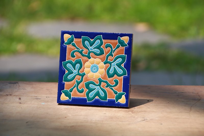 台灣花磚---飛燕永恆(杯墊、壁畫、磁磚) - 杯墊 - 瓷 藍色