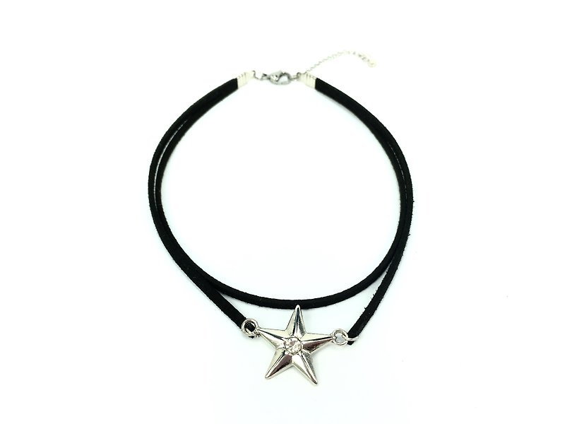 銀色小鑽星星-雙層黑色頸鍊 - 項鍊 - 其他材質 黑色