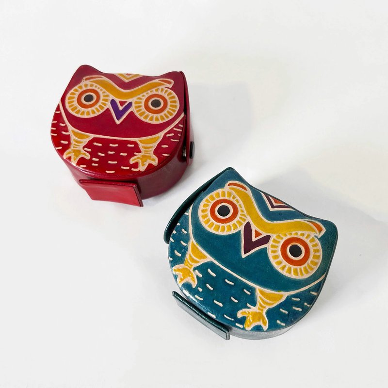 Mountain goat leather piggy bank_owl - กระปุกออมสิน - หนังแท้ สีแดง