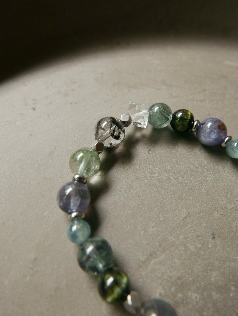 Natural stone bracelet/moonite/green tourmaline - Bracelets - Stone Multicolor