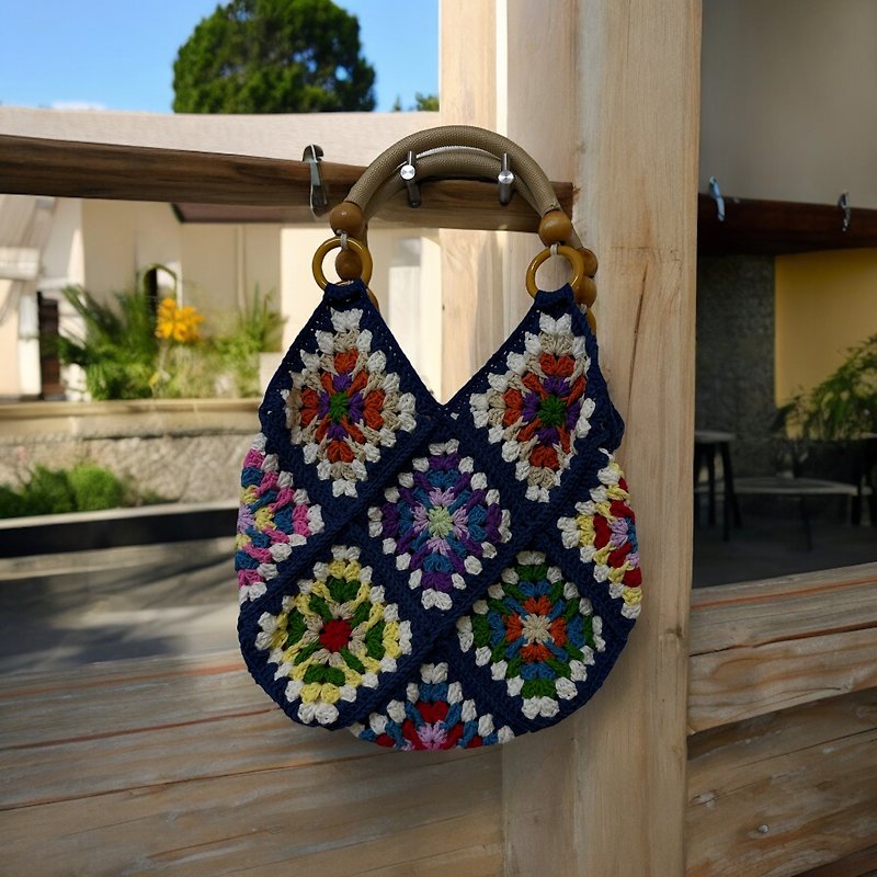 Crochet tote bag - กระเป๋าแมสเซนเจอร์ - ผ้าฝ้าย/ผ้าลินิน หลากหลายสี
