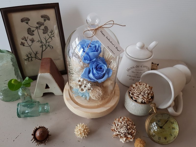 Preserved flower+Dried flower|Ocean blue rose does not wither glass flower pot│Eternal flower - ช่อดอกไม้แห้ง - พืช/ดอกไม้ สีน้ำเงิน