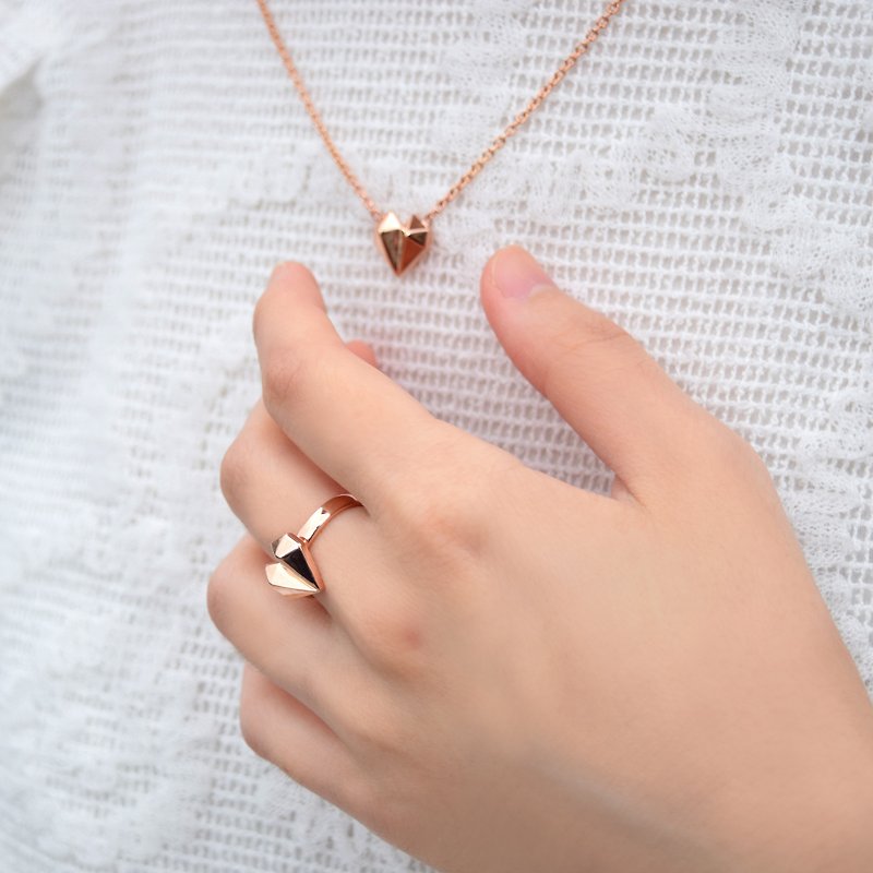 Diamond Heart 18K Rose Gold Necklace - สร้อยคอ - โรสโกลด์ สึชมพู