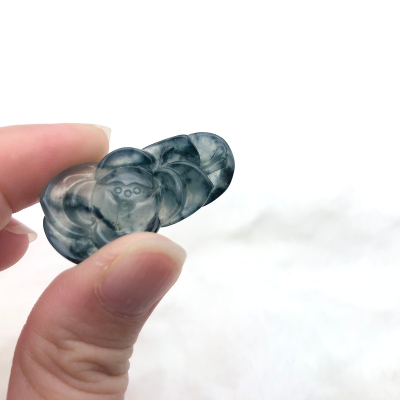 Jadeite A-grade ice-transparent denim blue flower pendant/can be used as a hand sign/ - สร้อยข้อมือ - หยก สีน้ำเงิน