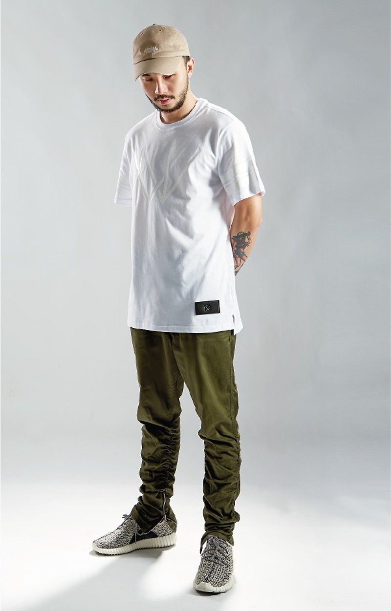 HWPD│前短後長開叉版T-Shirt 霧白色(可參考Kanye West/Yeezy/Justin Bieber) - 男 T 恤 - 棉．麻 白色