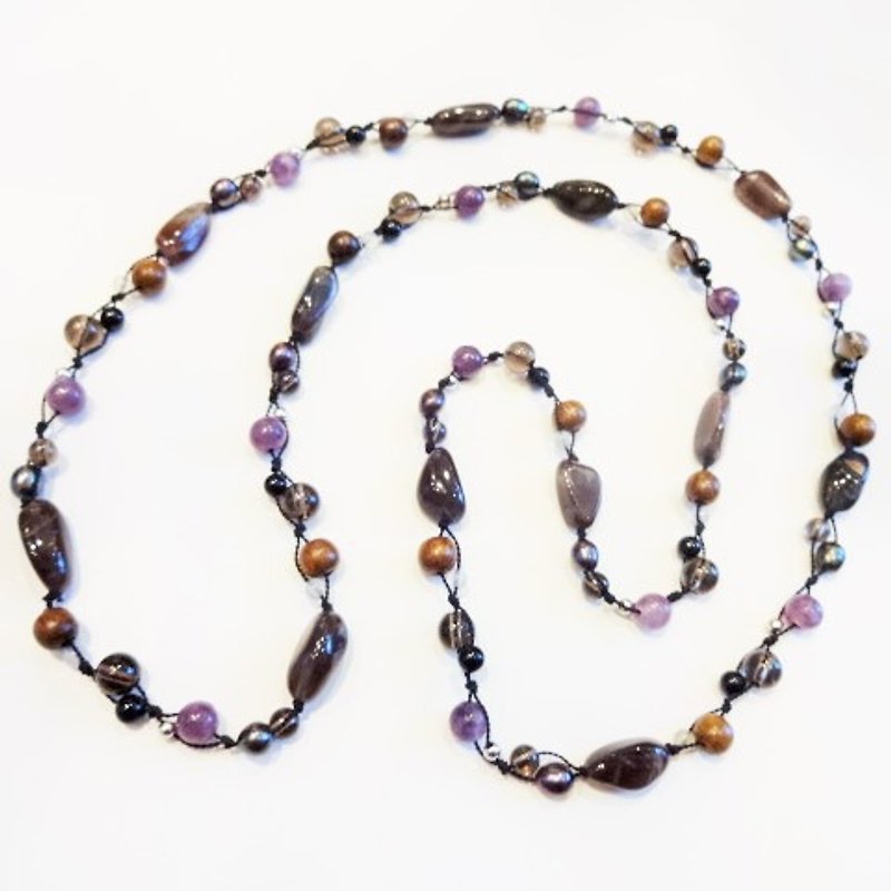 Dark color braided long necklace endless Y-1290 - สร้อยคอ - เครื่องเพชรพลอย 