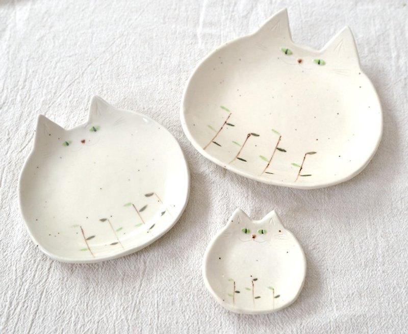 Grassy cat dish (large, medium, small) 3 pieces set - Small Plates & Saucers - Pottery 