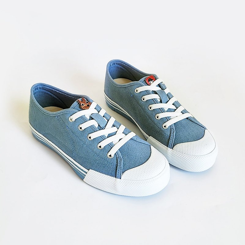 Smiling lazy casual shoes (wide last) - Morandi blue women's shoes Little Red Riding Hood and the Big Bad Wolf - Women's Casual Shoes - Cotton & Hemp Blue