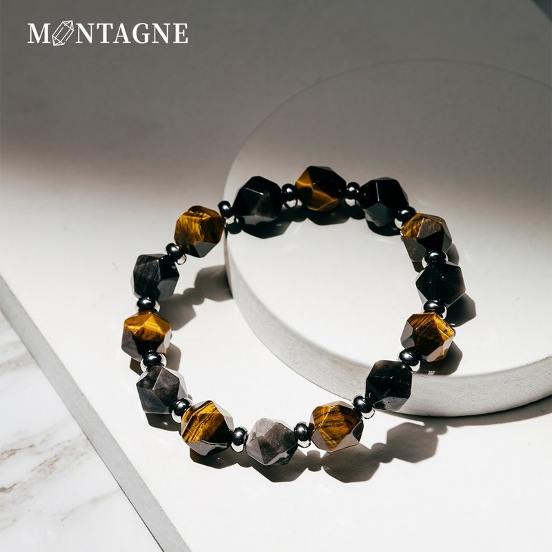 【Montagne】CROSS | 銀曜石 X 虎眼石 | 切角手鍊 - 手鍊/手環 - 水晶 