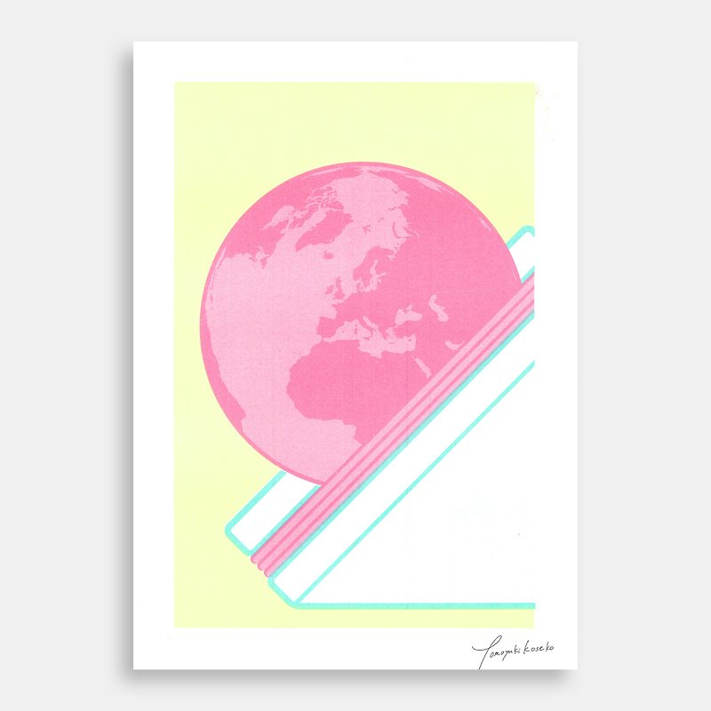 Art Print (RISO) - 火腿の地球 #03-3 - 三明治 spring edition - 掛牆畫/海報 - 紙 粉紅色