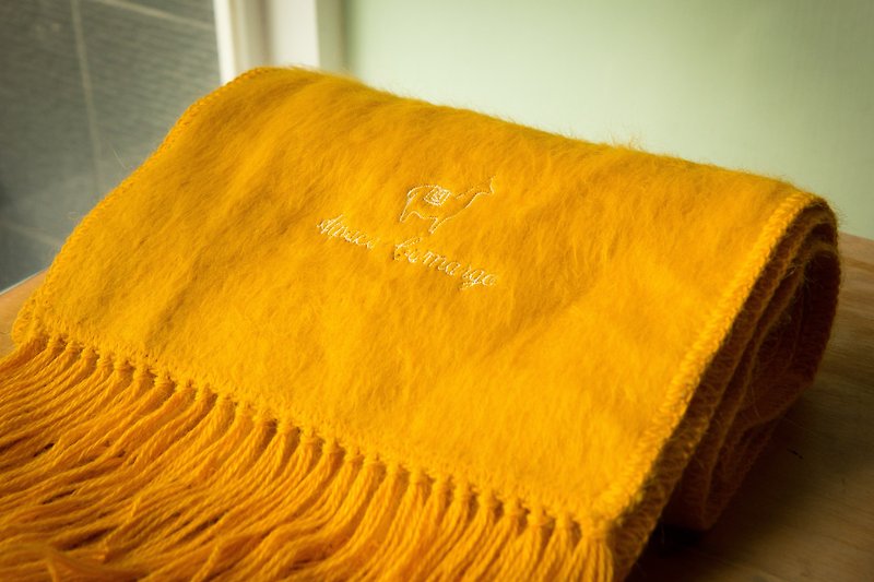 南美洲手工羊駝圍巾-窄版(鮮黃色) - 圍巾/披肩 - 其他材質 黃色