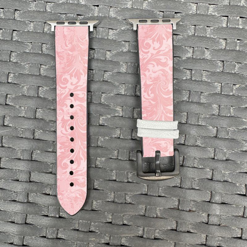 粉紅花樣圖紋 Apple Watch 潮流矽膠錶帶 -cr71 - 錶帶 - 矽膠 粉紅色
