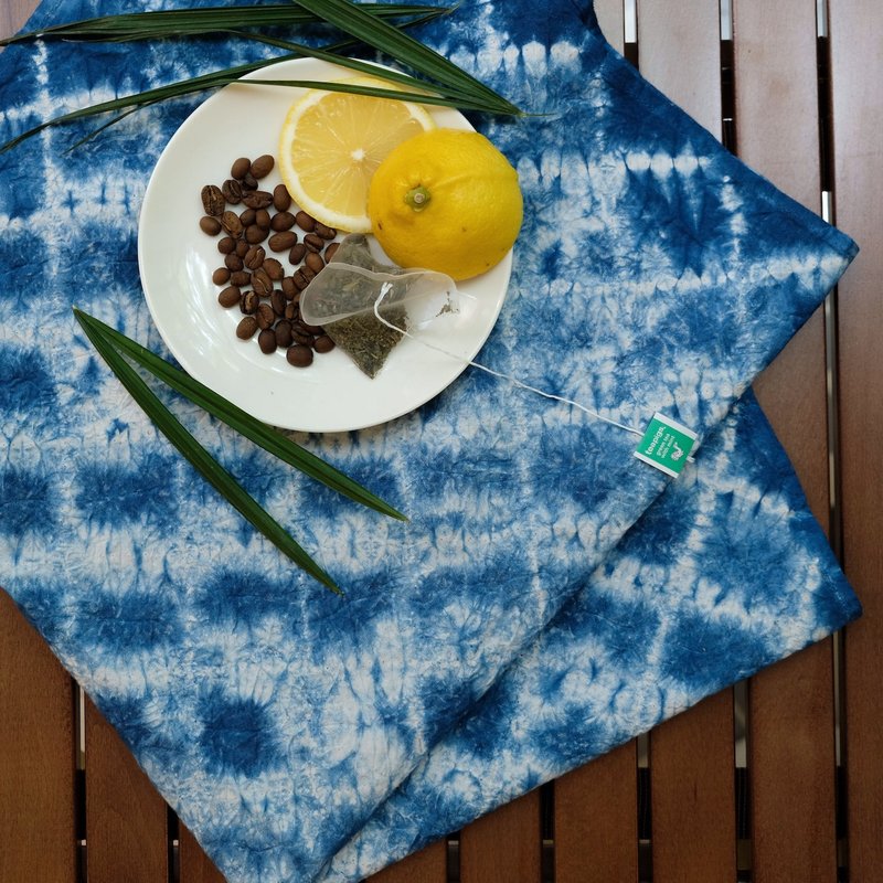 Indigo tie dye napkin, tablecloth, hand towel, placemat, bohemian throw - Place Mats & Dining Décor - Cotton & Hemp Blue