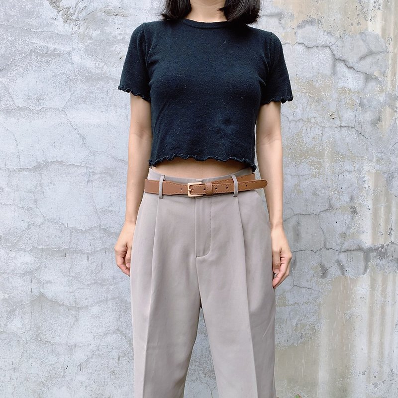 Waist-cut cut design textured milk tea color leather belt for girls - Belts - Genuine Leather 