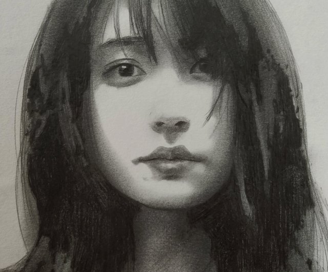 鉛筆画 似顔絵 女性半身 ショップ Lin S Studio 似顔絵 Pinkoi