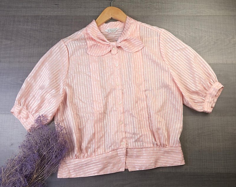 Women vintage bow tie blouse | Size M | Women's vintage top - Women's Shirts - Other Materials Pink