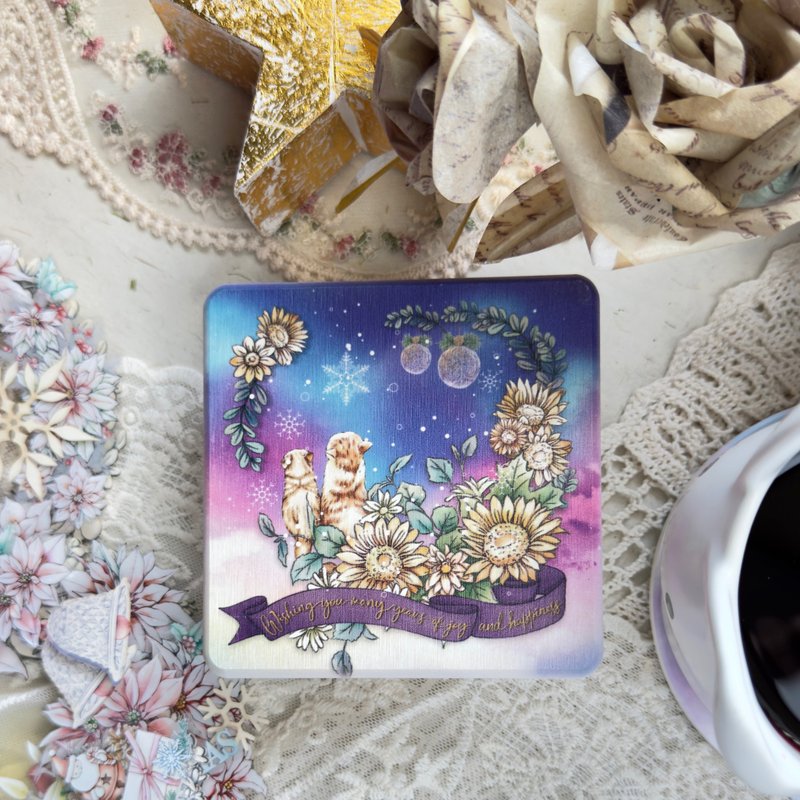 一起看星星 硅藻土吸水杯墊/矽藻土-圓型 貓咪/交換禮物 - 杯墊 - 黏土 