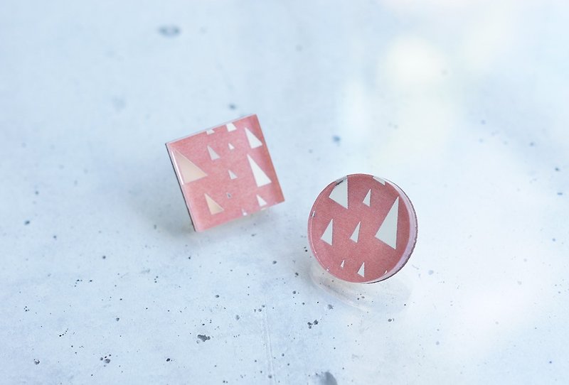 Forest triangular mirror earrings / SILVERPINK - Earrings & Clip-ons - Wood Pink