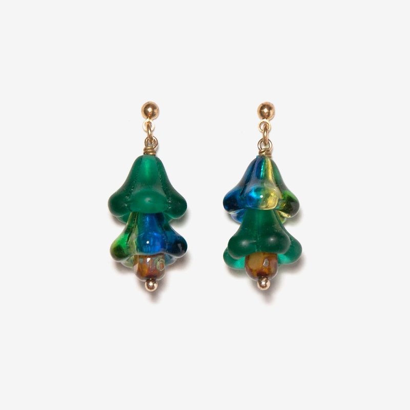 Green Tree Earrings, post earrings, clip-on earrings - ต่างหู - โลหะ สีเขียว