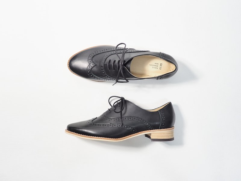 Aihua Oxford Shoes-pitch-black - รองเท้าอ็อกฟอร์ดผู้หญิง - หนังแท้ สีดำ
