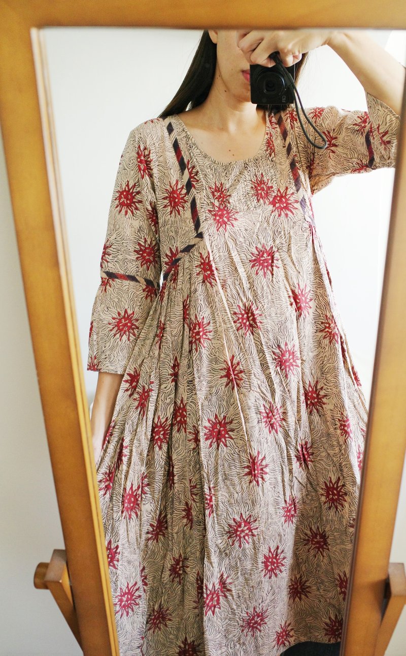 Used Anokhi Hand Stamped Anakali Dress Sun Woodblock Seal - ชุดเดรส - ผ้าฝ้าย/ผ้าลินิน 