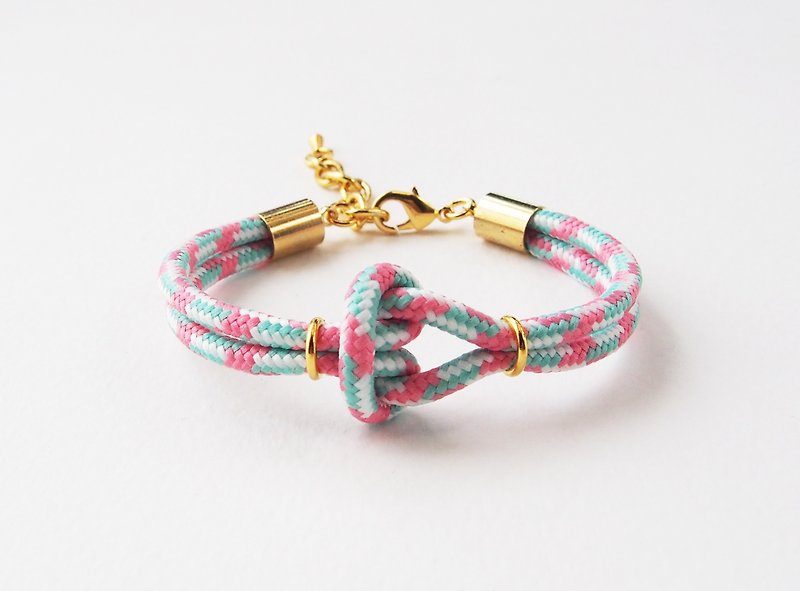 Mint/Pink/White knot cord bracelet - Bracelets - Other Materials 