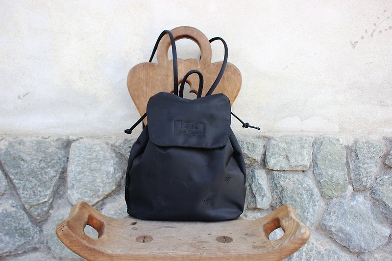 B135 [Vintage bag] Laura Biagiotti black bunched backpack - Backpacks - Polyester Black