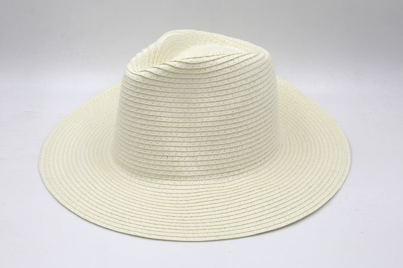 [Paper cloth home] Big brim gentleman hat (white) paper thread weaving - Hats & Caps - Paper White