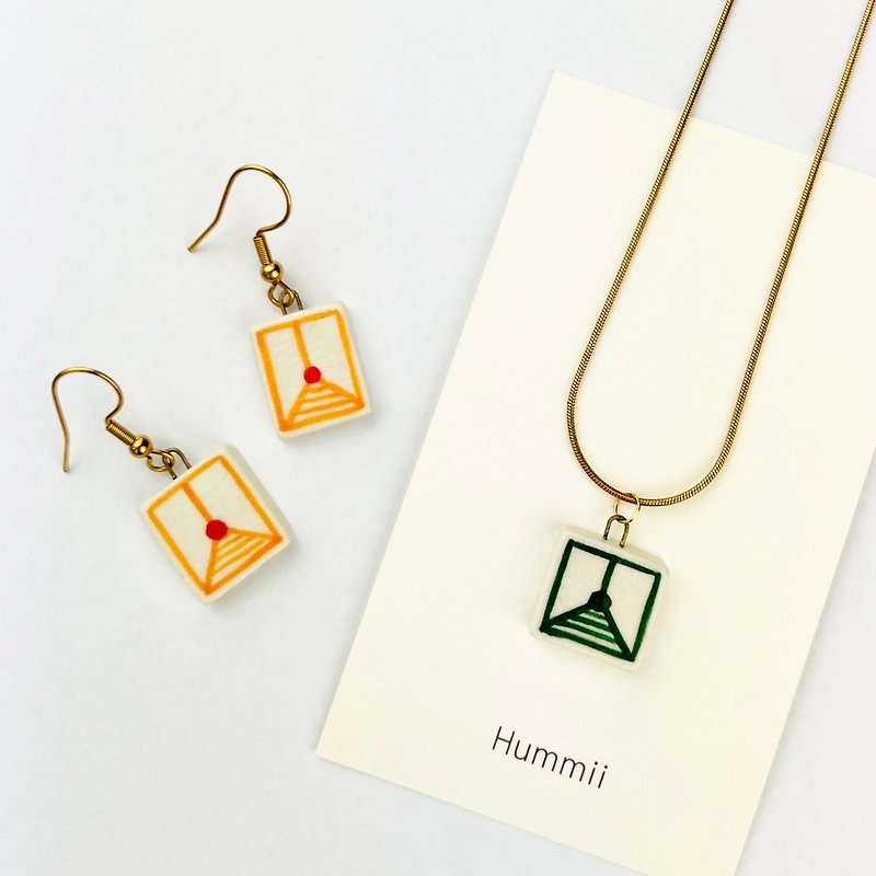 Japanese pennant • Hand-painted series | Temperamental style ceramic handmade earrings [colors can be customized] - Earrings & Clip-ons - Porcelain Orange