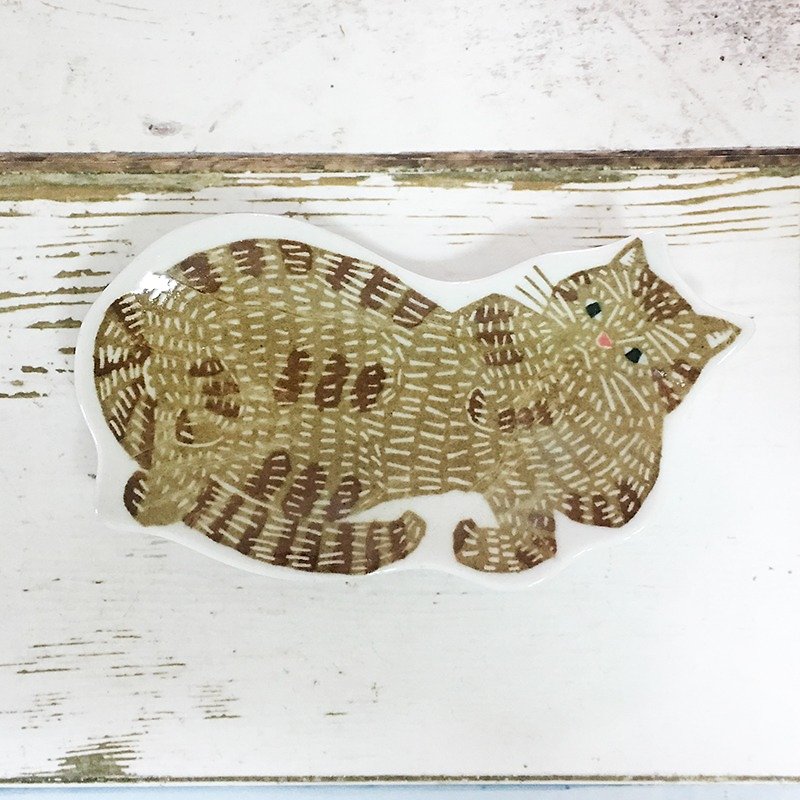 Classiky x KATA KATA Plate【Tabby Cat (94722-14)】 - จานเล็ก - เครื่องลายคราม สีนำ้ตาล