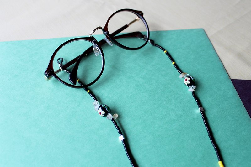 古典綠琉璃珠眼鏡鍊 - 眼鏡/眼鏡框 - 玻璃 黑色