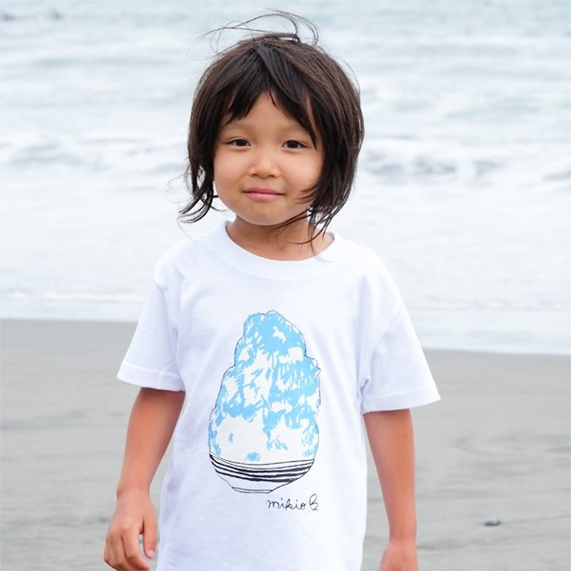 Shaved ice 刨 冰 kids 100 110 T shirt BlueHawaii - เสื้อฮู้ด - ผ้าฝ้าย/ผ้าลินิน ขาว