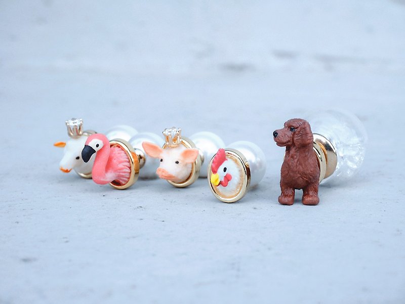 Mini Zoo-A series of cute animals*earrings - ต่างหู - โลหะ สีทอง
