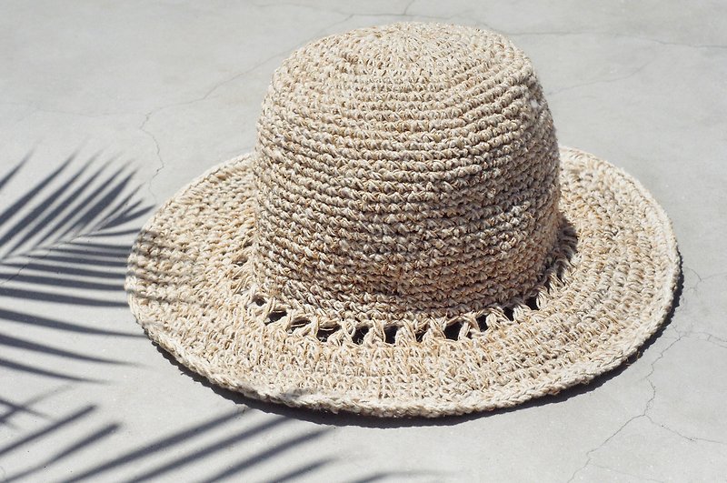 A limited edition hand-woven hemp hat / hat / visor / hat - Great Original color hollow weave - Hats & Caps - Cotton & Hemp Khaki