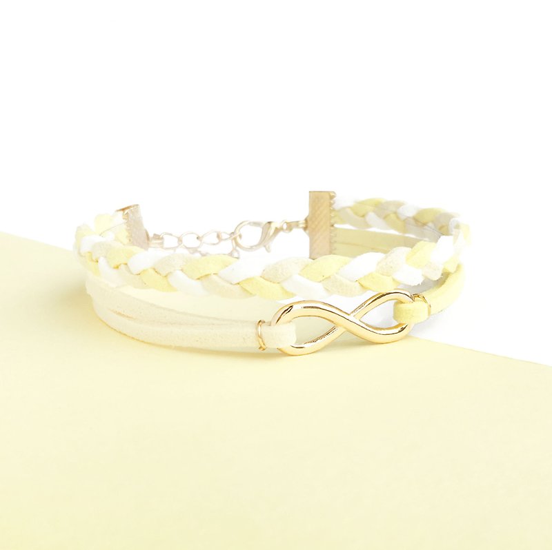 Handmade Double Braided Infinity Bracelets Rose Gold Series–colorful marshmallow - สร้อยข้อมือ - วัสดุอื่นๆ สีเหลือง