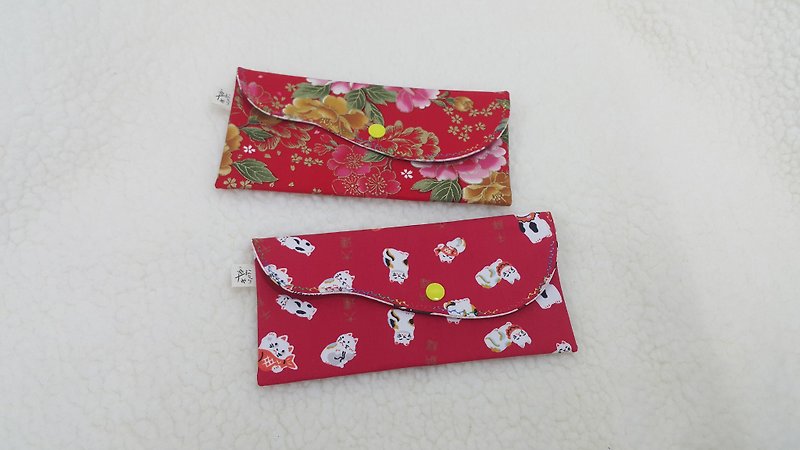 Flower rich / lucky cat red bag / storage bag - ถุงอั่งเปา/ตุ้ยเลี้ยง - ผ้าฝ้าย/ผ้าลินิน หลากหลายสี