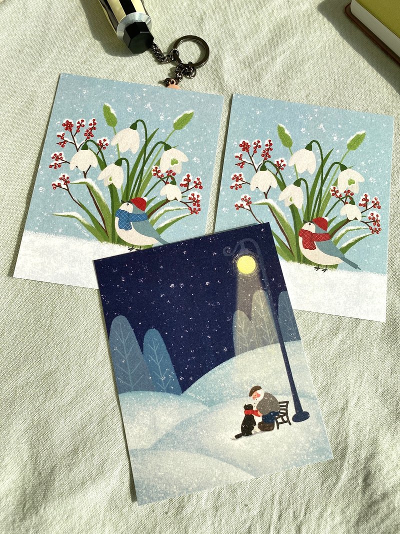 Illustration Postcard Set of 3 – Winter Theme+Random Gift - 卡片/明信片 - 紙 多色